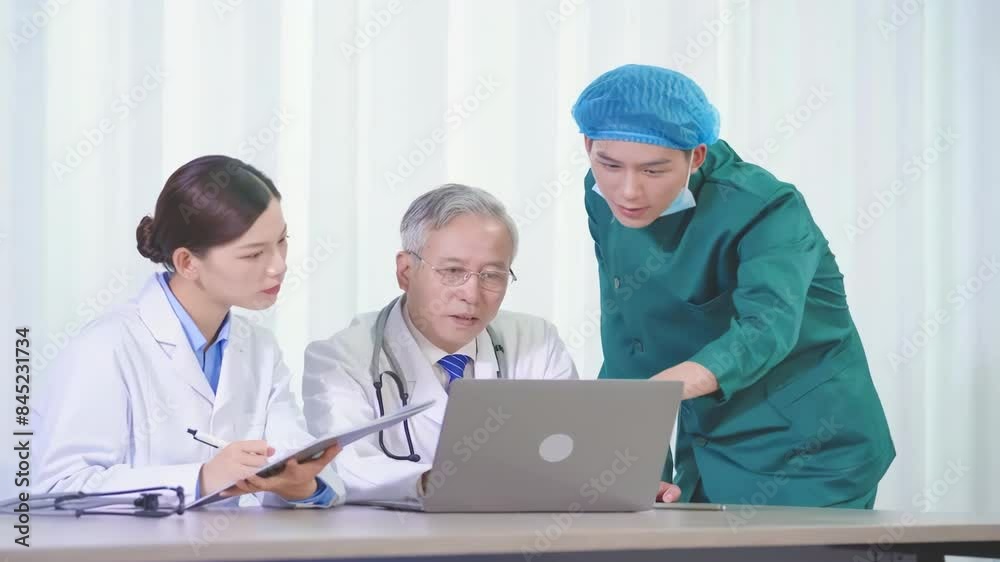 Diversity, meeting and team of medical workers planning brainstorming for diagnosis in clinic. Doctors nurses, healthcare with teamwork, schedule and discussion documents, tablet, computer Diversity, meeting and team of medical workers planning brainstorming for diagnosis in clinic. Doctors nurses, healthcare with teamwork, schedule and discussion documents, tablet, computer
