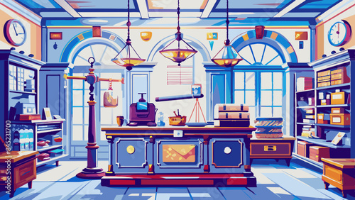 Vintage General Store Interior with Retro Decor and Wooden Counters