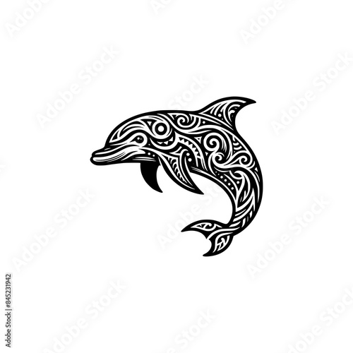 doodle tribal art style of dolphin fish vector illustration