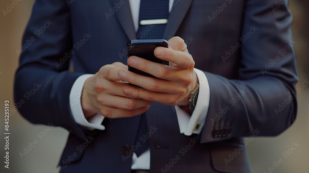 young business man wearing suit using mobile phone at outside office in the city young business man wearing suit using mobile phone at outside office in the city