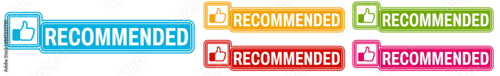 set recommended icon sign. label with thumb up icon quality approved vector illustration set recommended icon sign. label with thumb up icon quality approved vector illustration