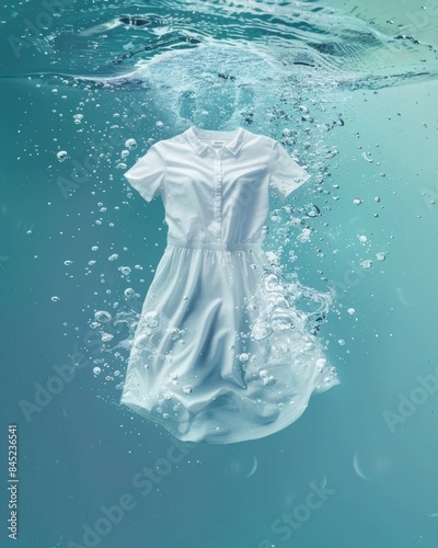 A conceptual illustration of a clothes washing machine or detergent liquid, symbolizing laundry and cleaning