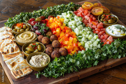 A Mediterranean platter with a variety of fresh, flavorful dishes photo