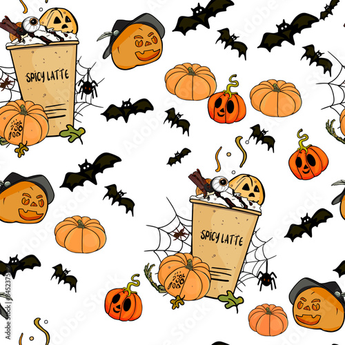 Halloween pattern Trick or treat and guising illustration. Pattern pumpkin for Halloween design. Vector illustration as a blank for a designer, logo, icon, textiles
