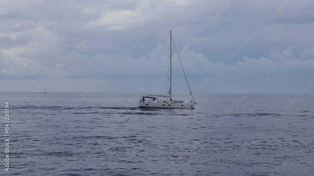 Foggy view of the boat sailing in the Croatia water Foggy view of the boat sailing in the Croatia water