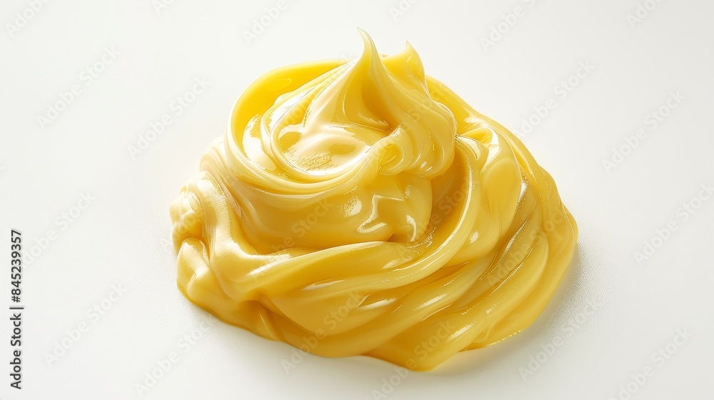 Buttery Hollandaise sauce, a close-up shot showing its rich, creamy consistency, isolated on a plain white background, with precise studio lighting Buttery Hollandaise sauce, a close-up shot showing its rich, creamy consistency, isolated on a plain white background, with precise studio lighting