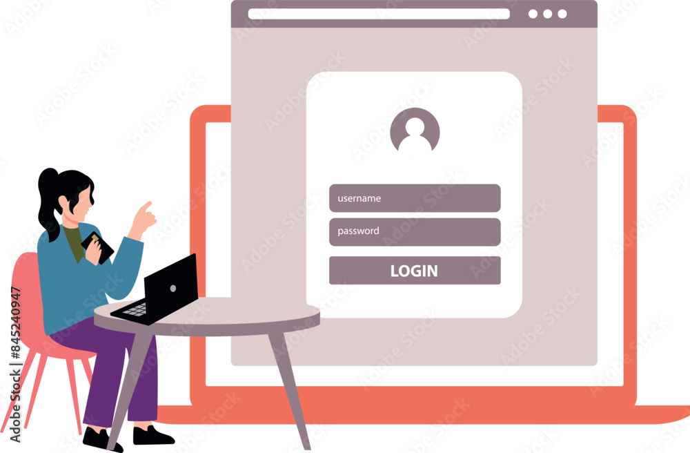 The girl is using laptop for login account. The girl is using laptop for login account.