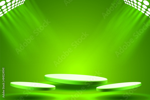 Giveaway podium with lighting, Stage Podium Scene with for Award, Decor element background. Vector illustration