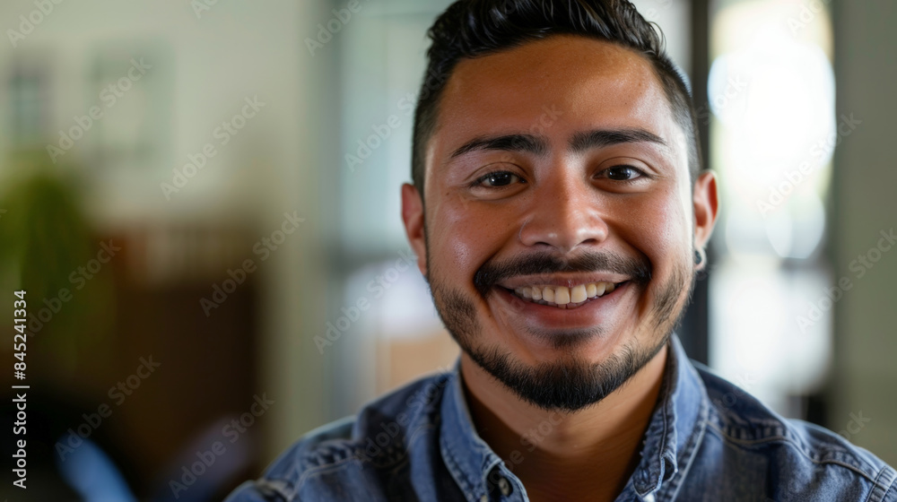 A Latino mans warm smile as he acknowledges a colleagues contribution A Latino mans warm smile as he acknowledges a colleagues contribution