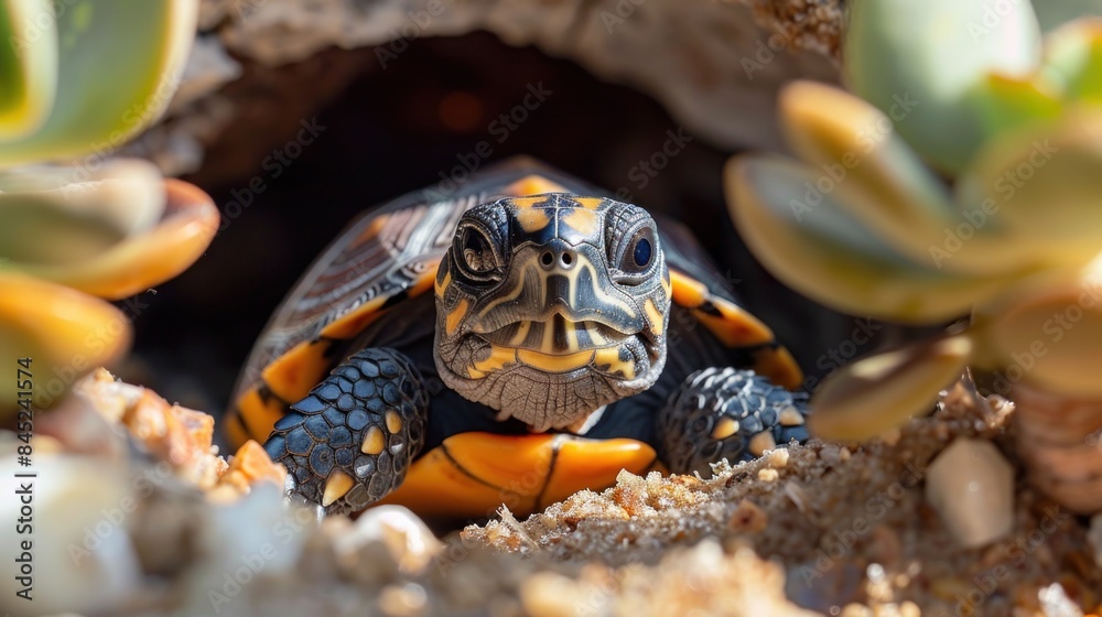 Design a plump, inquisitive turtle poking its head out from its shell ...