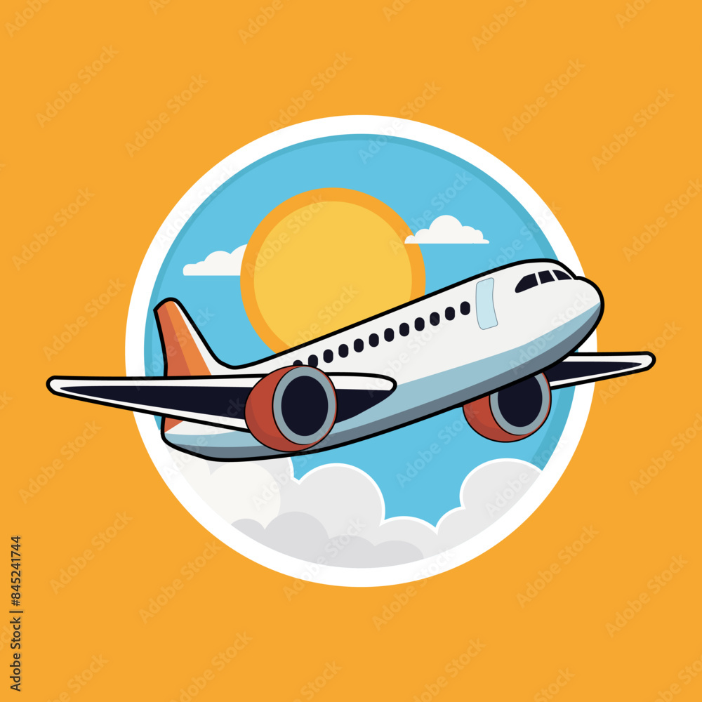 Travel sticker . A plane flying through the sky Travel sticker . A plane flying through the sky