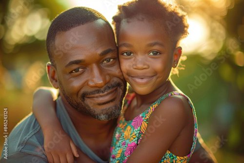 A father embraces his young daughter, both smiling warmly on Father's Day © Venka