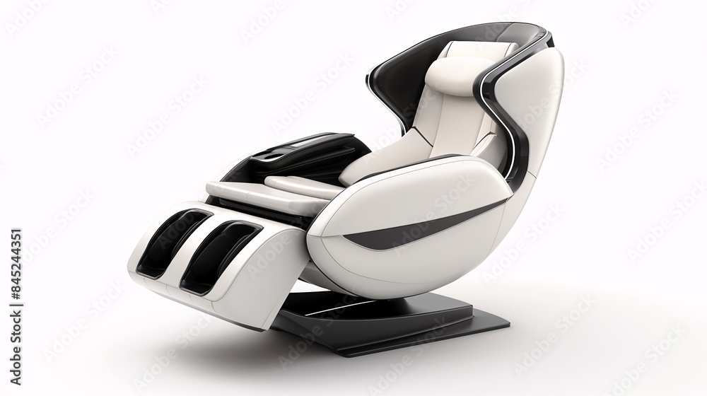 Modern high-tech massage chair in white and black. Ultimate relaxation and comfort for home or office with advanced features and sleek design. Modern high-tech massage chair in white and black. Ultimate relaxation and comfort for home or office with advanced features and sleek design.
