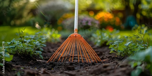 Effective Raking Techniques for Outdoor Yard Maintenance and Garden Tidying. Concept Raking Tips, Yard Maintenance, Garden Tidying, Outdoor Care, Effective Techniques, photo