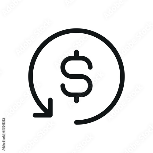 Refund money with dollar and arrow simbol isolated icon, money turnover vector icon with editable stroke