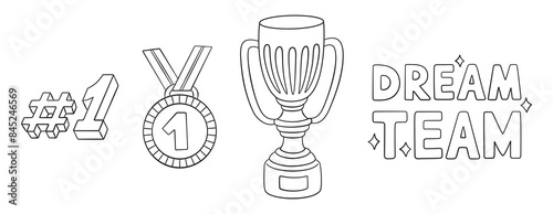 Set of isolated thin line champion icons. Collection of vector sport competition illustrations