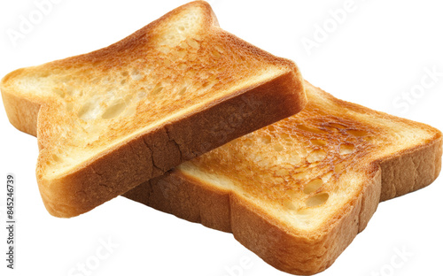 Two slices of toasted bread isolated on transparent background.