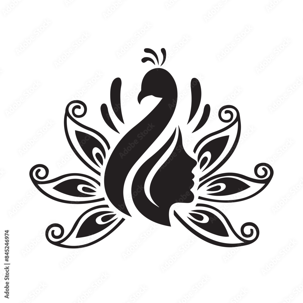 Vector illustration of a peacock and human face illustration artwork. Vector illustration of a peacock and human face illustration artwork.
