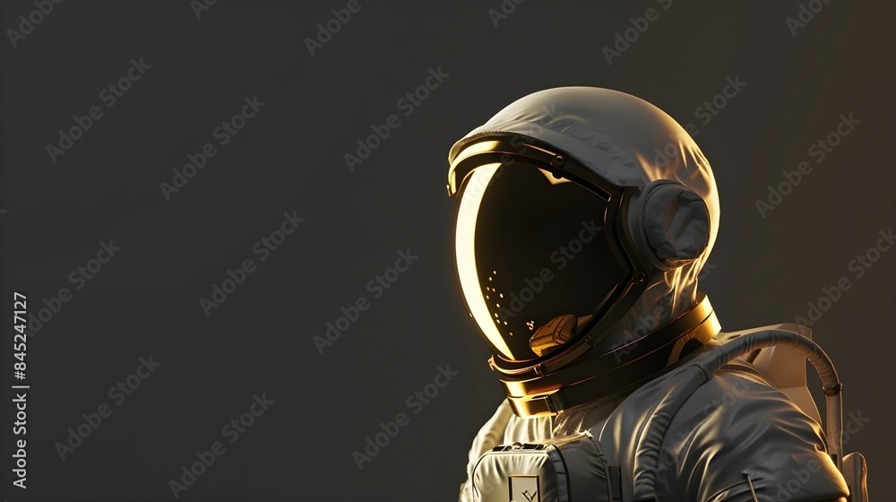render 3d illustration view front lighting side used neutral background grey light spacesuit white visor gold astronaut helmet retro science space render 3d illustration view front lighting side used neutral background grey light spacesuit white visor gold astronaut helmet retro science space