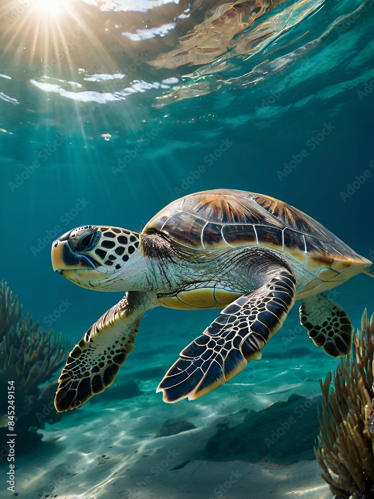 Obraz premium Turtle under water , turtle in the sea