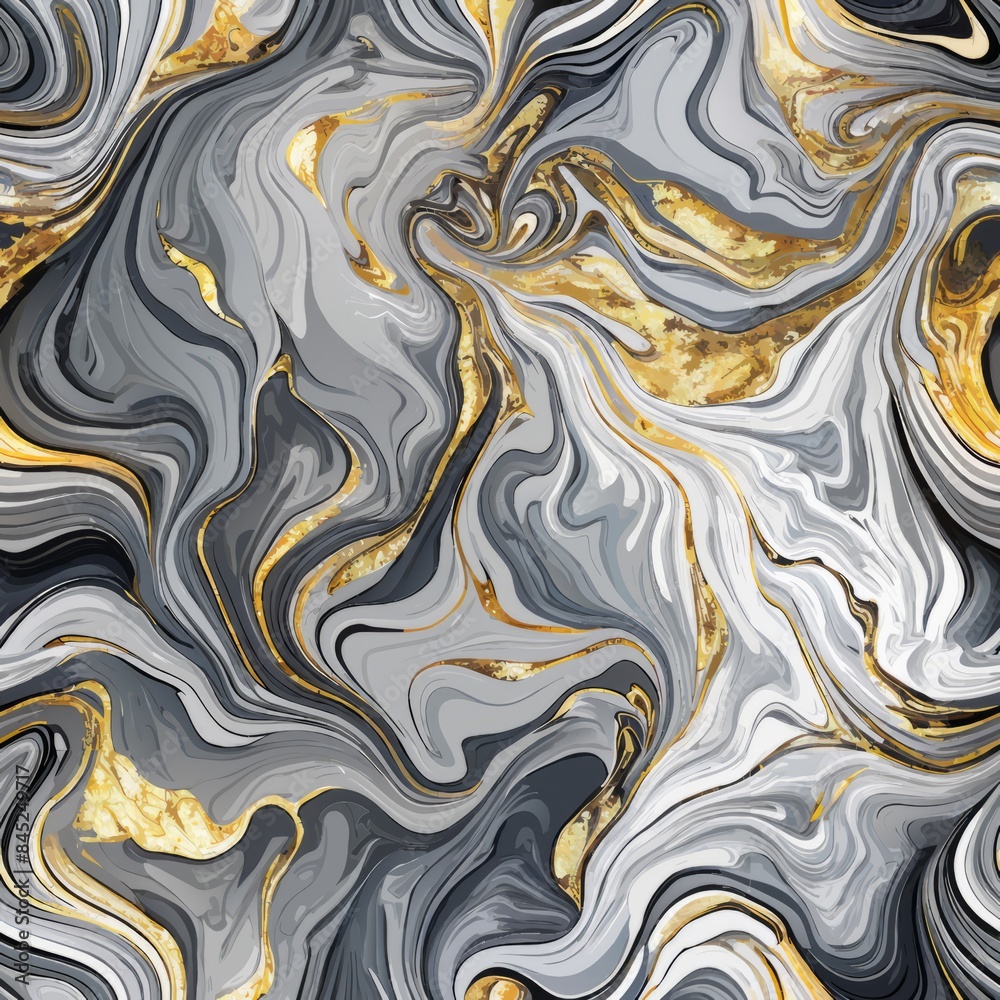 Seamless pattern of metallic liquid marble with gold and silver veins, Generative AI Seamless pattern of metallic liquid marble with gold and silver veins, Generative AI
