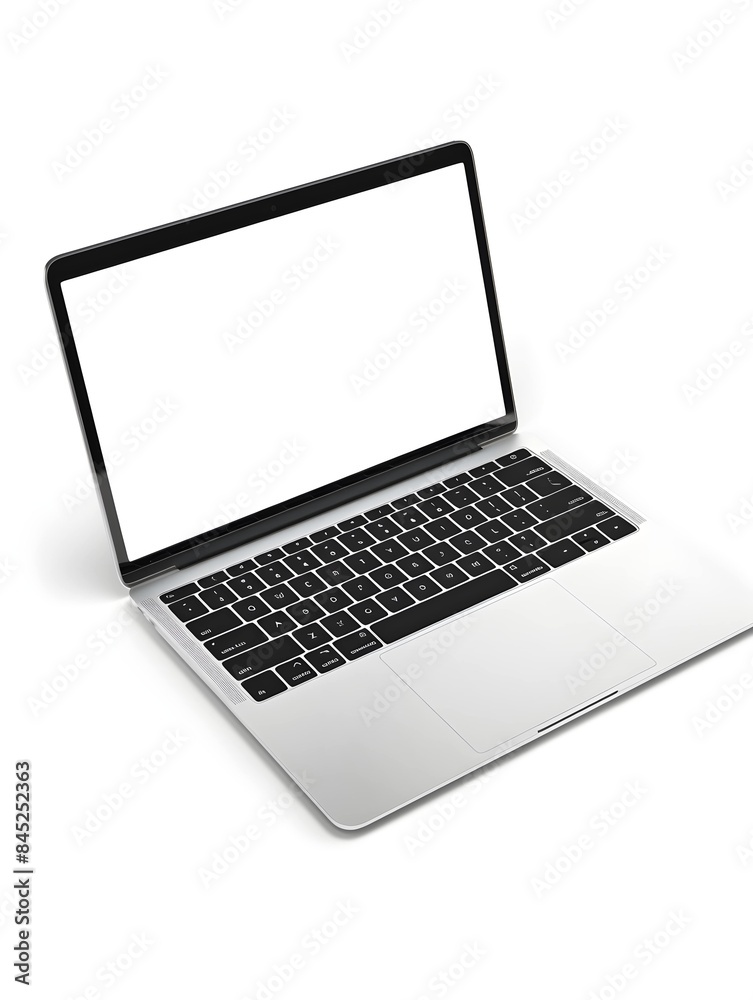 Over shoulder view of white blank empty mockup laptop screen for advertising Over shoulder view of white blank empty mockup laptop screen for advertising