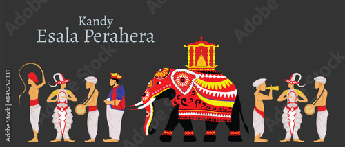 Kandy Esala Perahera. Sri Lanka. kanday Dalada Kingdom. Sri Lanka traditional perahara. Vector Art.