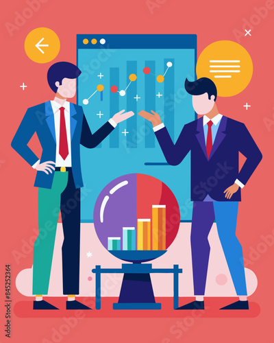 Financial advisors making predictions about potential market performance.. Vector illustration