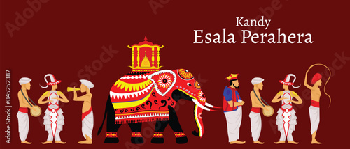 Kandy Esala Perahera. Sri Lanka. kanday Dalada Kingdom. Sri Lanka traditional perahara. Vector Art.