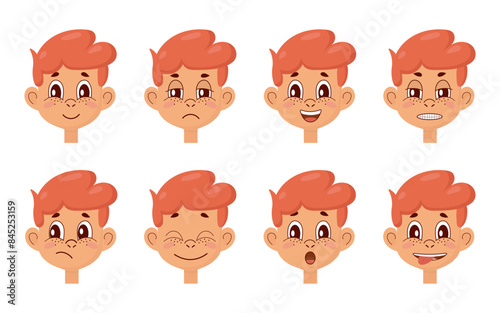 Emotions set in cartoon style. Cute face expressions collection. Emotional intellect poster for children. Vector illustration