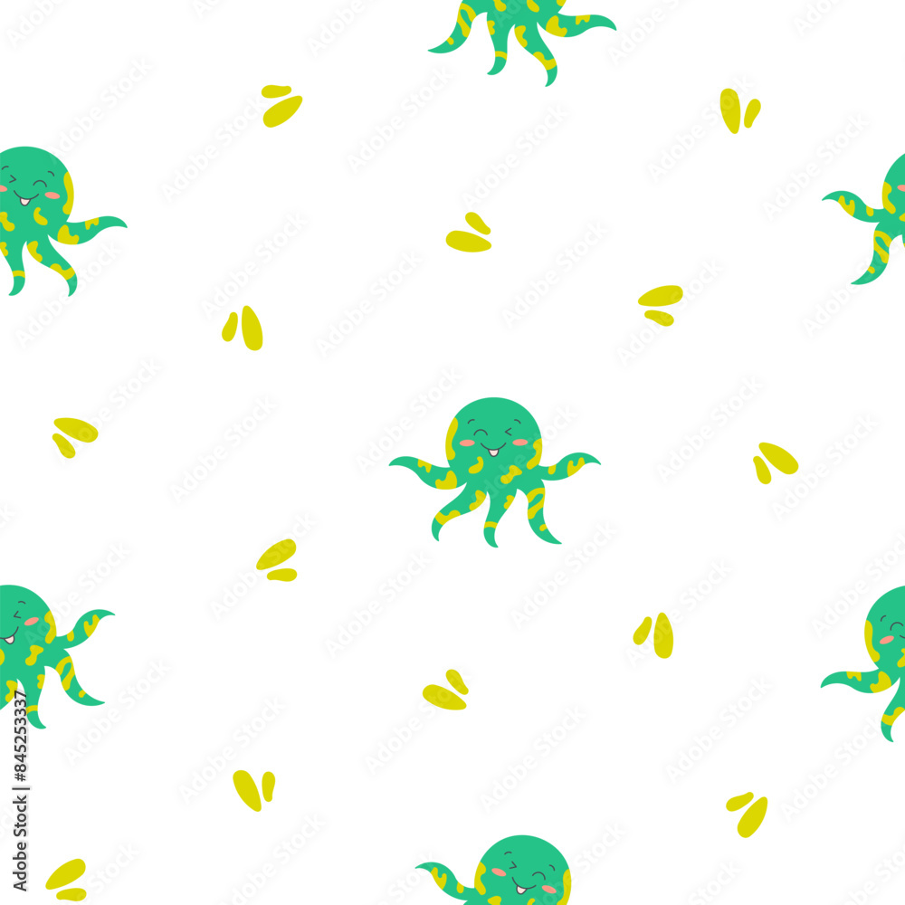 Cartoon aquatic animals. Seamless pattern. Fish characters underwater world. Marine life. Vector drawing. Design ornaments. Cartoon aquatic animals. Seamless pattern. Fish characters underwater world. Marine life. Vector drawing. Design ornaments.