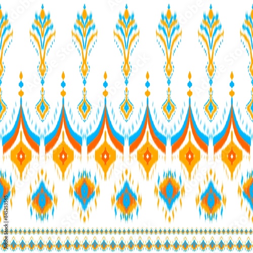 Ikat ethnic seamless pattern. Tribal pattern art. Design for background, wallpaper, illustration, fabric, clothing, carpet, textile, batik, embroidery and decorations.