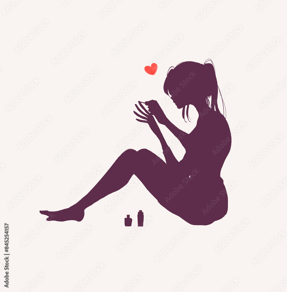 ネイルを楽しんでいる女性 影絵 ネイルを楽しんでいる女性 影絵