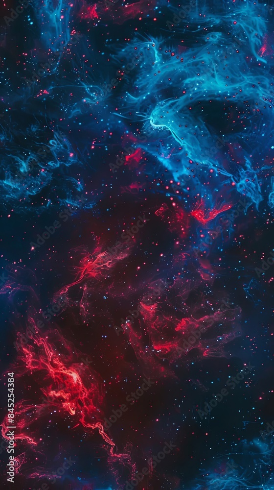 Explosive Red and Blue Fireworks Display Night Sky Explosive Red and Blue Fireworks Display Night Sky