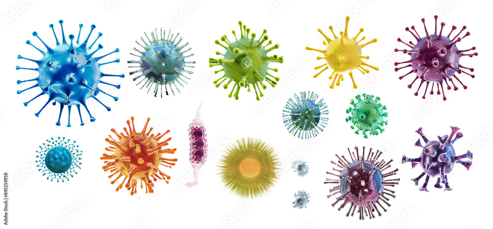 Set of microbes and viruses Isolated on Transparent Background Set of microbes and viruses Isolated on Transparent Background