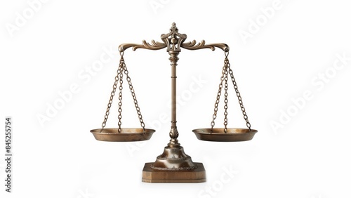 a realistic antique balance scale on a pure white background