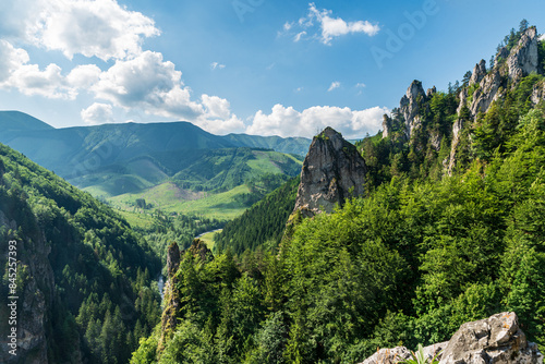 View from Zbojnicky chodnik hiking trail above Vratna valley in Mala Fatra mountains in Slovakia photo