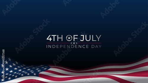 4th of July Independence day of United States, dark blue background with wavy flag footer and copy space
