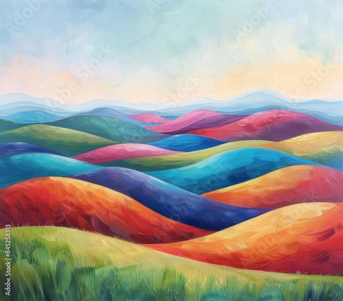 Vibrant Countryside Landscape with Hills and Paths Generative AI photo