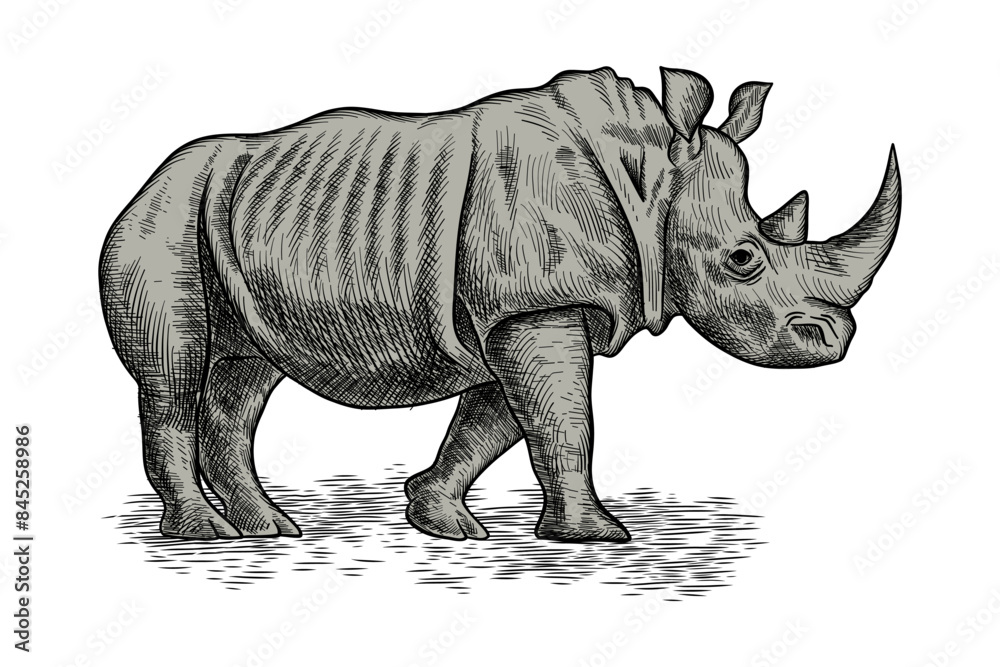 Fototapeta premium Rhino hand drawn illustration with color