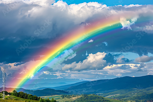 A vibrant rainbow arching across the sky, representing beauty, hope, and diversity, creating an inspiring and colorful natural spectacle © Evhen Pylypchuk