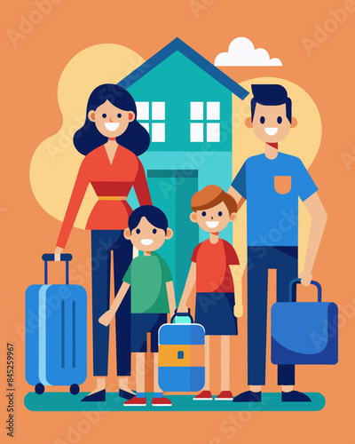 The family opts for a staycation instead of a traditional vacation in order to avoid the high costs of travel and accommodations.. Vector illustration