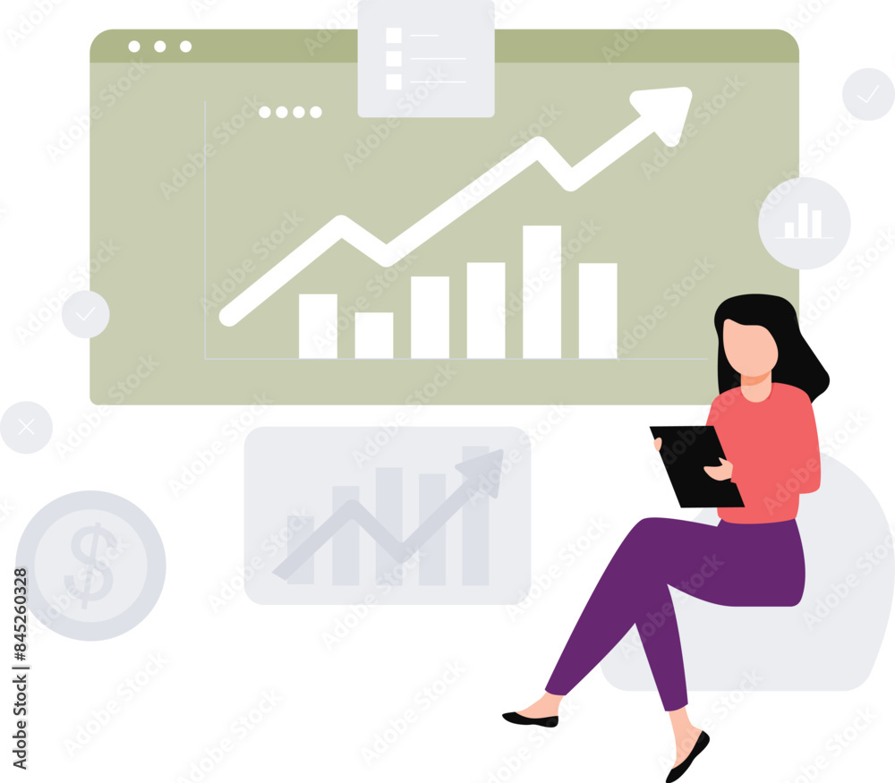 A girl is working on a finance business. A girl is working on a finance business.