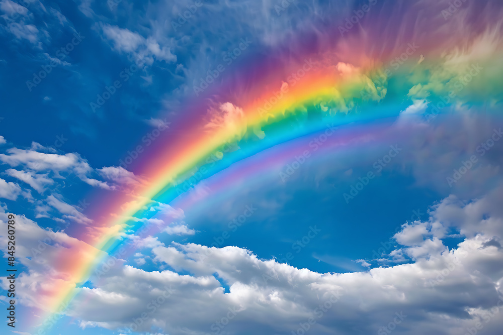 A vibrant rainbow arching across the sky, representing beauty, hope, and diversity, creating an inspiring and colorful natural spectacle A vibrant rainbow arching across the sky, representing beauty, hope, and diversity, creating an inspiring and colorful natural spectacle