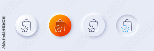 Loyalty points line icon. Neumorphic, Orange gradient, 3d pin buttons. Bonus bags. Discount program symbol. Line icons. Neumorphic buttons with outline signs. Vector