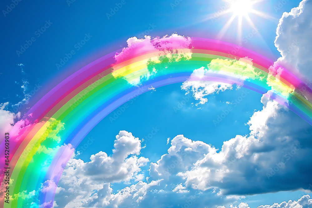 A vibrant rainbow arching across the sky, representing beauty, hope, and diversity, creating an inspiring and colorful natural spectacle A vibrant rainbow arching across the sky, representing beauty, hope, and diversity, creating an inspiring and colorful natural spectacle