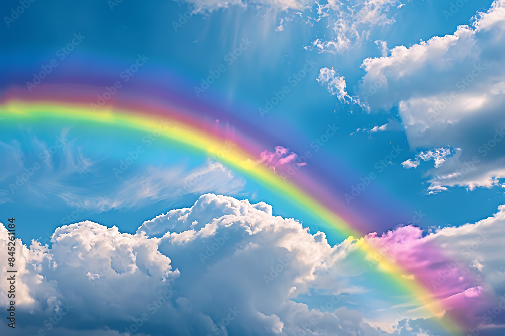 A vibrant rainbow arching across the sky, representing beauty, hope, and diversity, creating an inspiring and colorful natural spectacle A vibrant rainbow arching across the sky, representing beauty, hope, and diversity, creating an inspiring and colorful natural spectacle