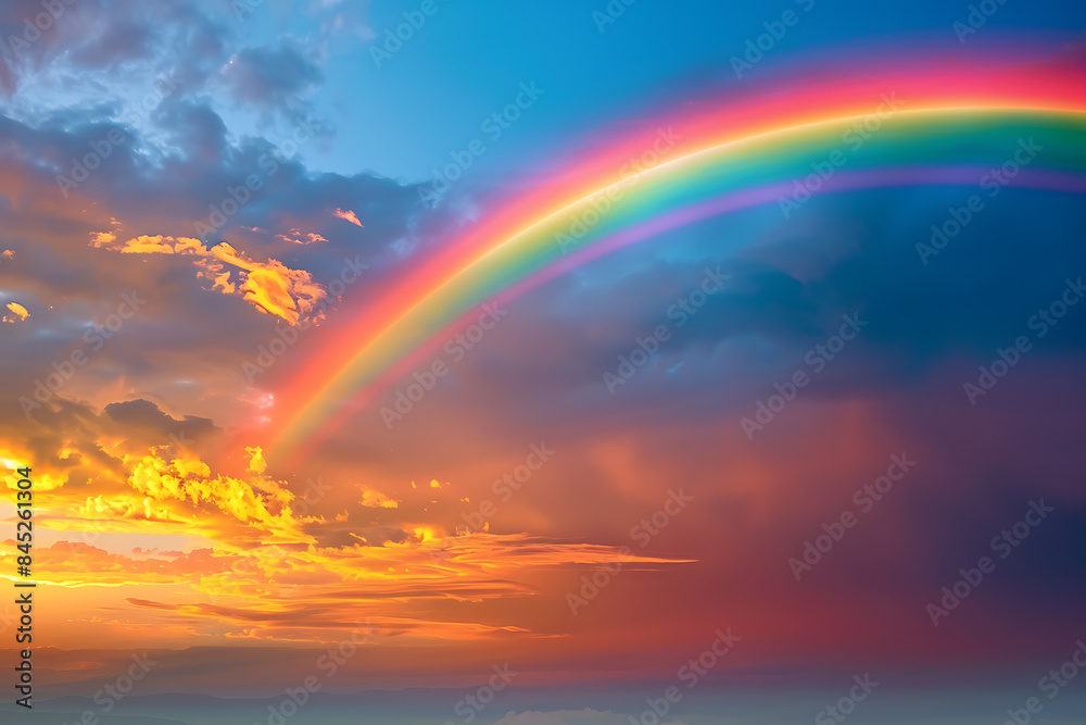 A vibrant rainbow arching across the sky, representing beauty, hope, and diversity, creating an inspiring and colorful natural spectacle A vibrant rainbow arching across the sky, representing beauty, hope, and diversity, creating an inspiring and colorful natural spectacle
