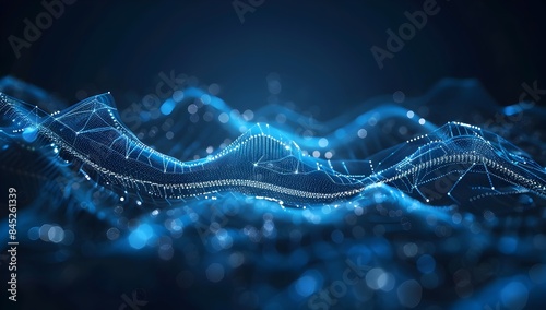 Abstract background with blue glowing lines and dots forming an intricate network, symbolizing the interconnectedness of technology in digital marketing 