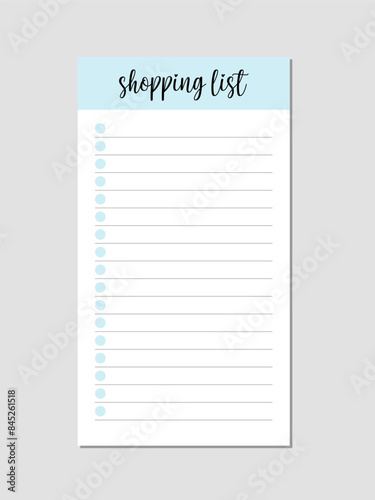Blank Shopping List Template with Blue Header for Grocery Organization and Planning